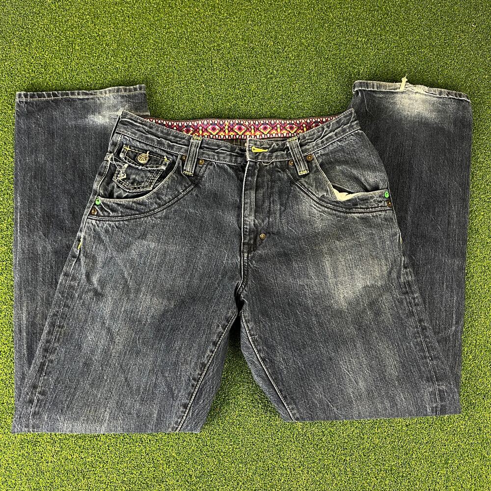 Vintage Artful Dodger Dark Washed Embroidered Punk Hip Hop Jeans Sz 34